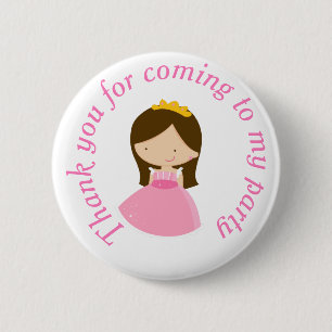 Brunette Cute Princess and Dragon Birthday Party Ronde Button 5,7 Cm
