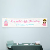 Brunette Cute Princess and Dragon Birthday Party Spandoek (Beurs)