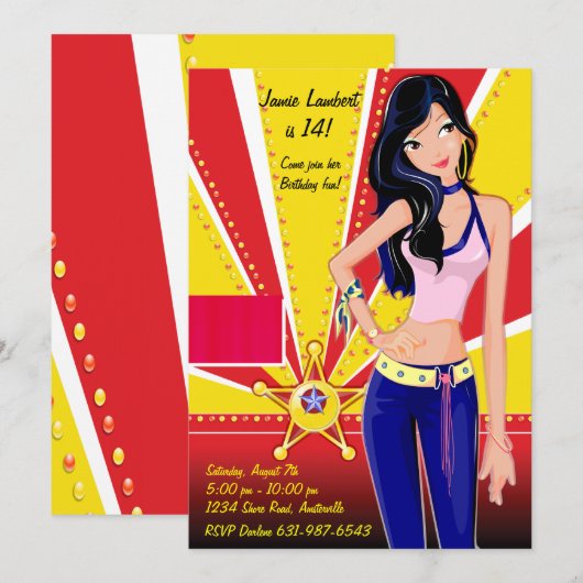 Brunette Cutie Invitation Kaart (Voorkant / Achterkant)