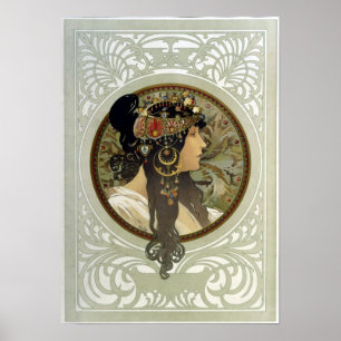 Brunette door Mucha Poster