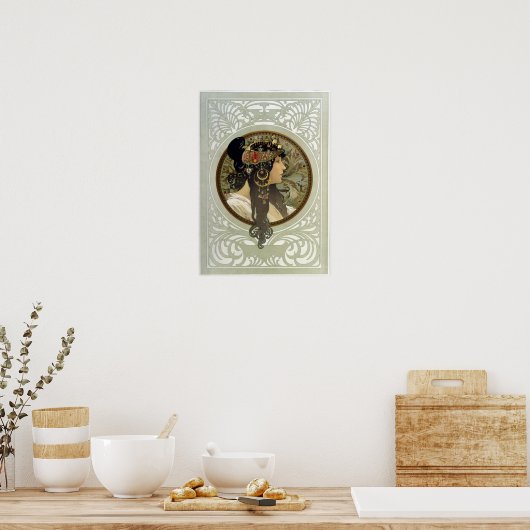 Brunette door Mucha Poster (Keuken)