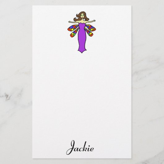 Brunette Dragonfly Fairy Briefpapier (Voorkant)