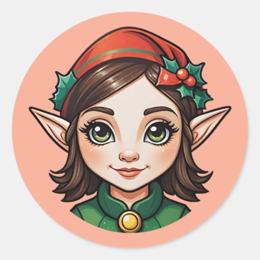 Brunette Elf Portrait Ronde Sticker (Voorkant)
