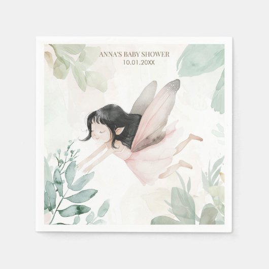 Brunette Fairy Girl Baby shower Servet (Voorkant)
