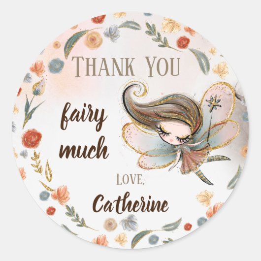 Brunette Fairy Girl Birthday Party Favor Gift Ronde Sticker (Voorkant)