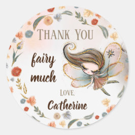 Brunette Fairy Girl Birthday Party Favor Gift Ronde Sticker