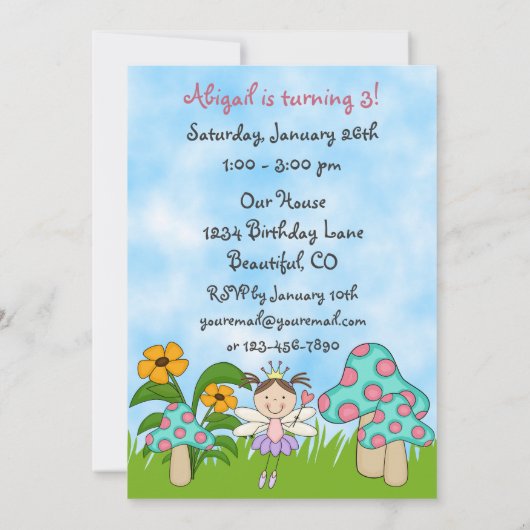 Brunette Fairy Princess en Frog Verjaardag Uitnodi Kaart (Achterkant)