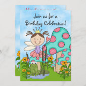 Brunette Fairy Princess en Frog Verjaardag Uitnodi Kaart (Voorkant / Achterkant)