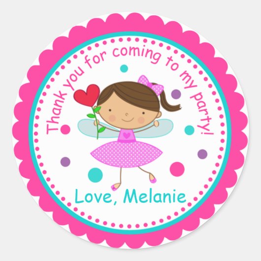 Brunette Fairy Prinses Verjaardag Sticker (Voorkant)
