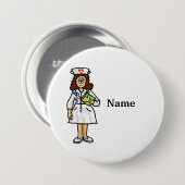 Brunette Female Nurse Button Add Name! (Voorkant /achterkant)