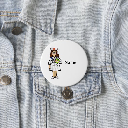 Brunette Female Nurse Button Add Name! (In situ)