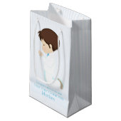 Brunette First Communion Boy Small Gift Bag Klein Cadeauzakje (Voorkant Gekanteld)