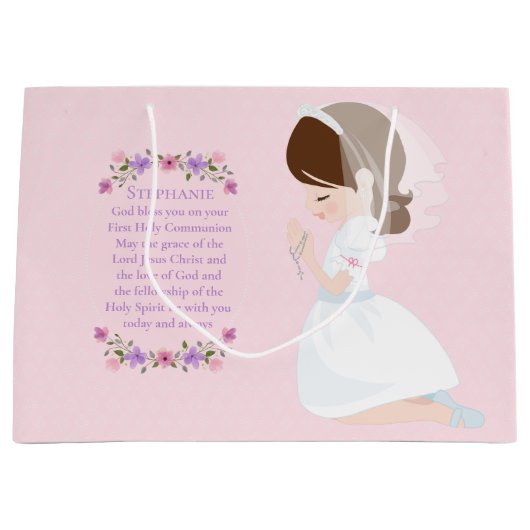 Brunette First Communion Gift Bag Groot Cadeauzakje (Voorkant)
