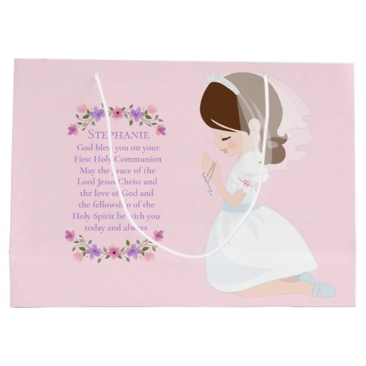 Brunette First Communion Gift Bag Groot Cadeauzakje (Achterkant)