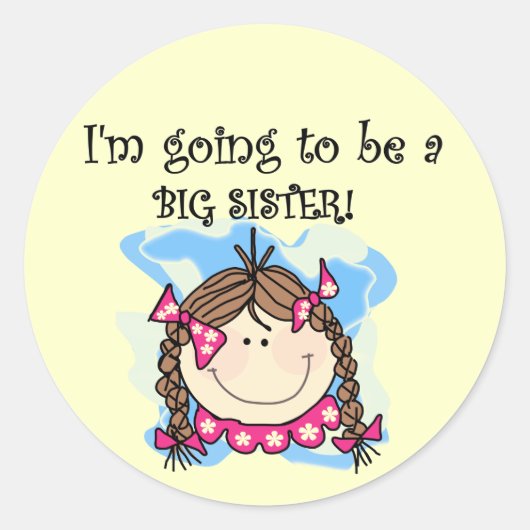 Brunette Future Big Sister Tshirts en geschenken Ronde Sticker (Voorkant)