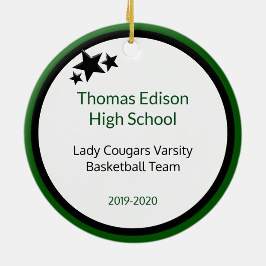 Brunette Girl Basketball Player in Green en Black Keramisch Ornament (Achterkant)