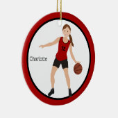 Brunette Girl Basketball Player in Red en Black Keramisch Ornament (Rechts)