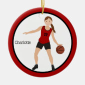 Brunette Girl Basketball Player in Red en Black Keramisch Ornament (Voorkant)