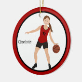 Brunette Girl Basketball Player in Red en Black Keramisch Ornament (Links)