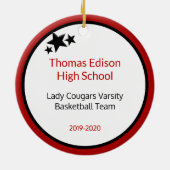 Brunette Girl Basketball Player in Red en Black Keramisch Ornament (Achterkant)