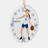 Brunette Girl Basketball Player White en Blue Keramisch Ornament (Rechts)