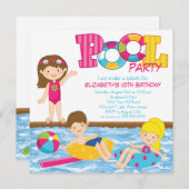 Brunette Girl Birthday Pool Kaart (Voorkant / Achterkant)