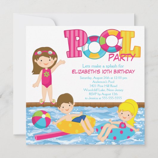 Brunette Girl Birthday Pool Kaart (Voorkant)