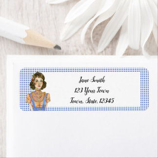 Brunette Girl Blue Polka Dot Adres Etiket