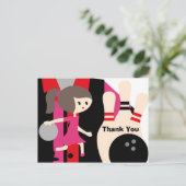 Brunette Girl Bowling Verjaardag Bedankt Briefkaar Briefkaart (Staand voorkant)