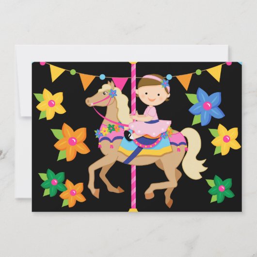 Brunette Girl Carousel Birthday 5x7 Uitnodiging (Voorkant)