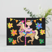 Brunette Girl Carousel Birthday 5x7 Uitnodiging (Staand voorkant)