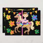 Brunette Girl Carousel Birthday 5x7 Uitnodiging (Voorkant / Achterkant)