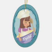 Brunette girl chef bakker gepersonaliseerd kerstfe keramisch ornament (Links)