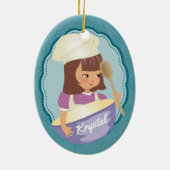 Brunette girl chef bakker gepersonaliseerd kerstfe keramisch ornament (Achterkant)