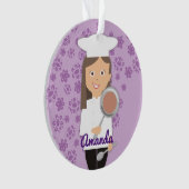 Brunette girl chef pet die pan gepersonaliseerd fr ornament (voorkant)