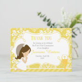 Brunette Girl First Community Damask Bedankkaart (Staand voorkant)