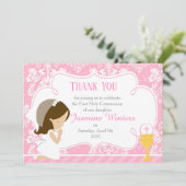 Brunette Girl First Community Damask Bedankkaart (Staand voorkant)