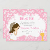 Brunette Girl First Community Damask Bedankkaart (Voorkant / Achterkant)