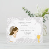 Brunette Girl First Community Damask Kaart (Staand voorkant)