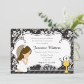 Brunette Girl First Community Damask Kaart (Staand voorkant)