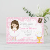 Brunette Girl First Community Damask Kaart (Staand voorkant)