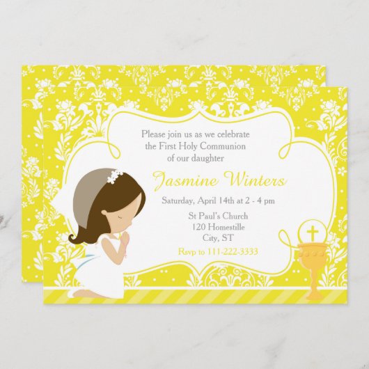 Brunette Girl First Community Damask Kaart (Voorkant / Achterkant)