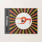 Brunette Girl Gymnast Gymnastics Gold Oranje Name Legpuzzel (Horizontaal)