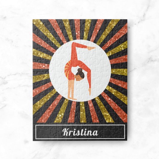 Brunette Girl Gymnast Gymnastics Gold Oranje Name Legpuzzel