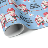 Brunette Girl Hockey Birthday Persoonlijk Cadeaupapier (Rol Hoek)