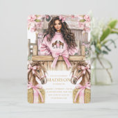 Brunette Girl Horse Birthday Invitation Kaart (Staand voorkant)