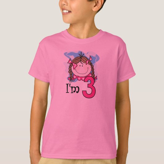 Brunette Girl Ik ben drie T-shirt (Voorkant)