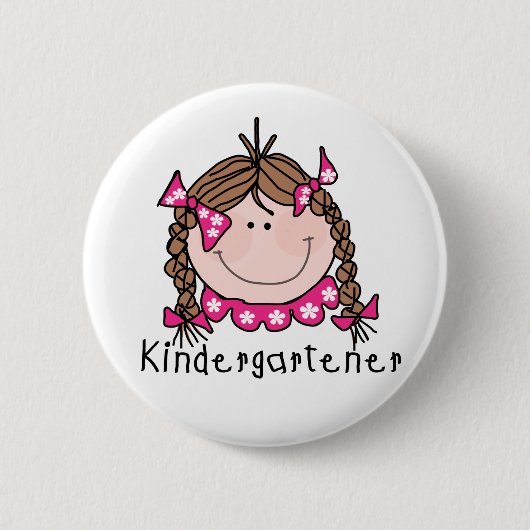 Brunette Girl Kindergartner Ronde Button 5,7 Cm (Voorkant)