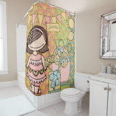 Brunette Girl Lemonade Stand Douchegordijn (In situ)