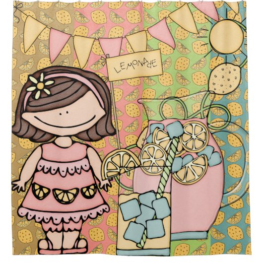 Brunette Girl Lemonade Stand Douchegordijn (Voorkant)